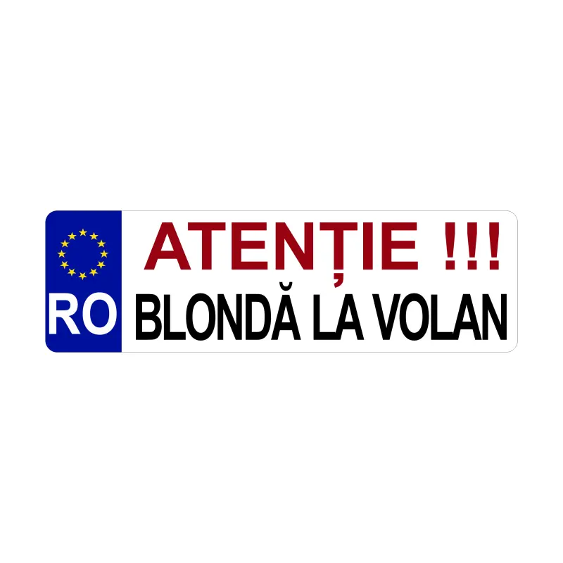 Atentie blonda la volan, autocolant, dimensiune 200x60mm, model 012